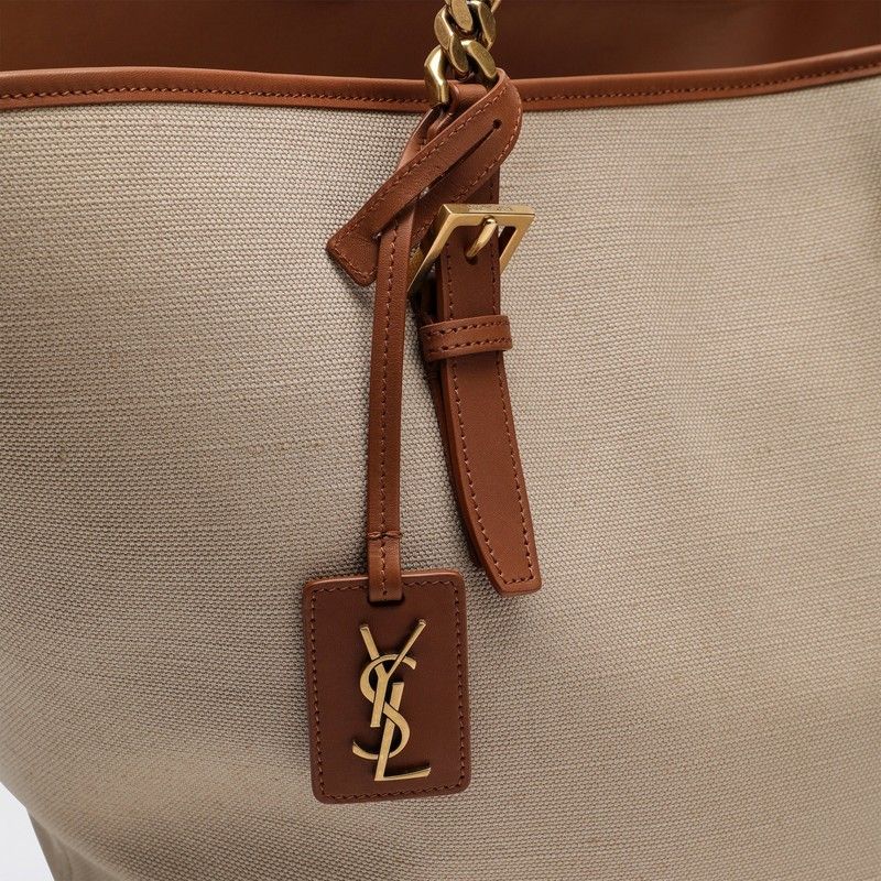 SAINT LAURENT Desert Hue Canvas Tote with Leather Accents