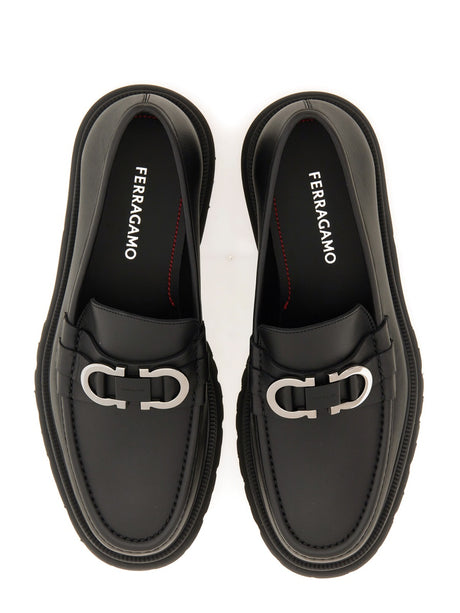 FERRAGAMO Elegant Leather Moccasin with Gancini Hook