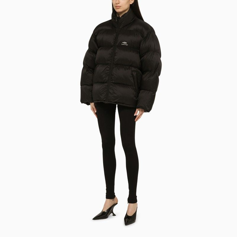 BALENCIAGA Black Nylon Down Jacket with Logo for Women - Season SS24