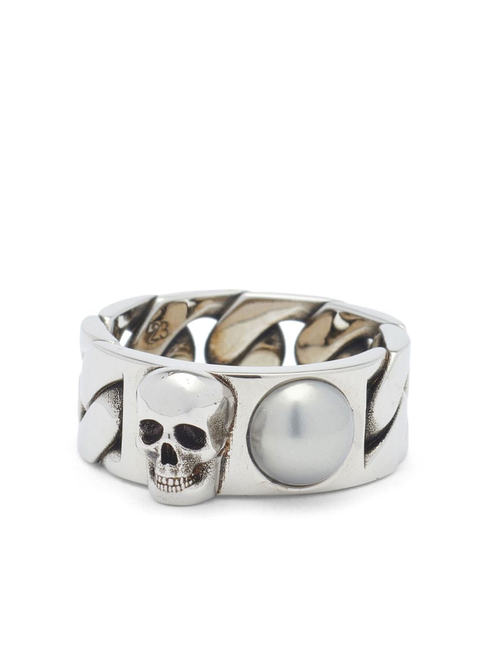 ALEXANDER MCQUEEN Sleek & Elegant Silver Ring with Pearl Accents for Men