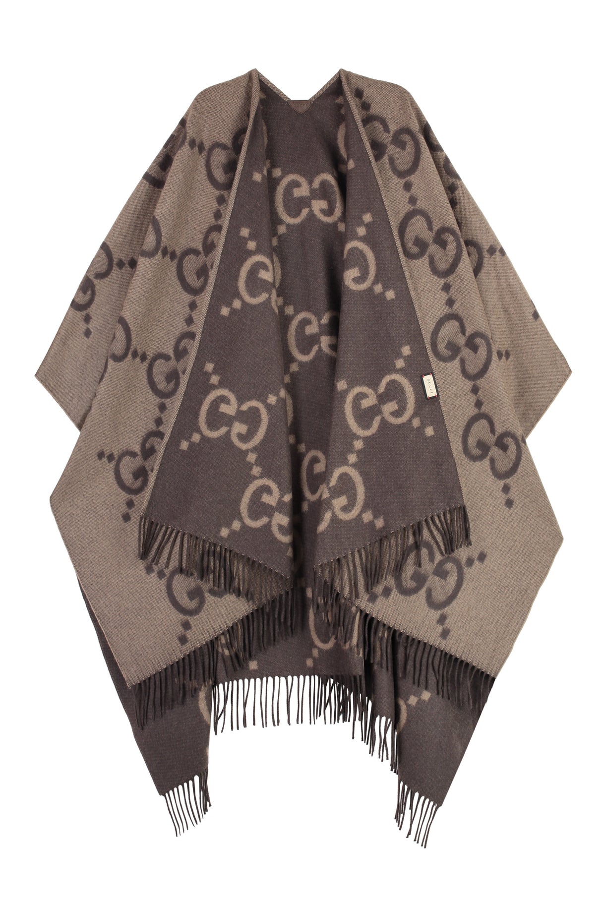 GUCCI Reversible Cashmere Poncho with Leather and Fringe Details