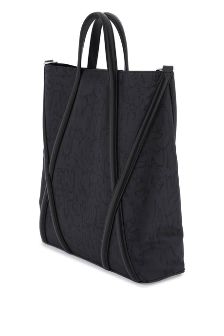 Túi đeo vai Nylon nam màu đen với họa tiết Graffiti toàn phần và chi tiết Harness