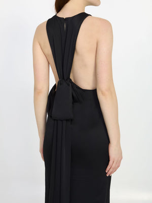 SAINT LAURENT Black Crepe Satin Dress with Back-Tie and Semi-Open Back for Women