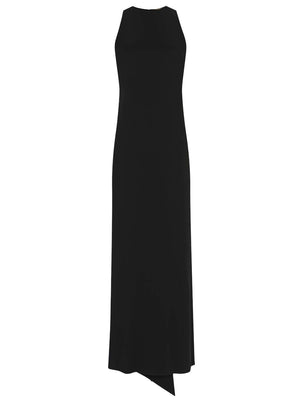 SAINT LAURENT Elegant Long Crepe Satin Dress with Back-Tie