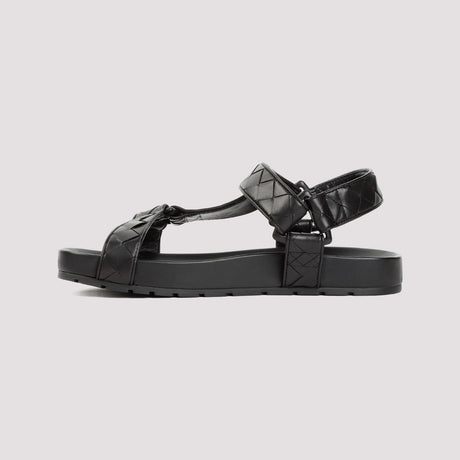 BOTTEGA VENETA Black Woven Leather Sandals for Men