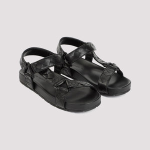 BOTTEGA VENETA Black Woven Leather Sandals for Men