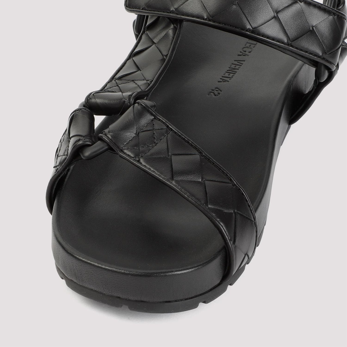 BOTTEGA VENETA Black Woven Leather Sandals for Men