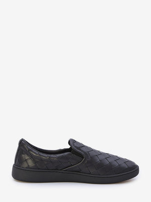 BOTTEGA VENETA Men's Black Leather Slip-On Sneakers for SS24