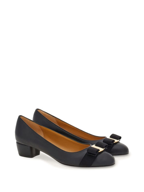 FERRAGAMO Elegant Leather Bow Detail Slip-On Pumps for Women