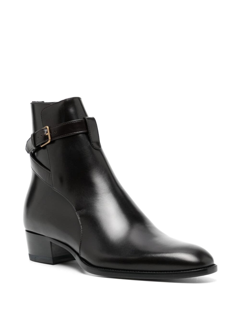 SAINT LAURENT Elegant Cedar Brown Leather Ankle Boots with Gold-Tone Hardware