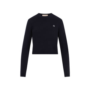 GUCCI Luxurious Navy Ribbed Wool and Cashmere Sweater for SS24 Collection