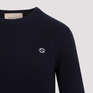 GUCCI Luxurious Navy Ribbed Wool and Cashmere Sweater for SS24 Collection