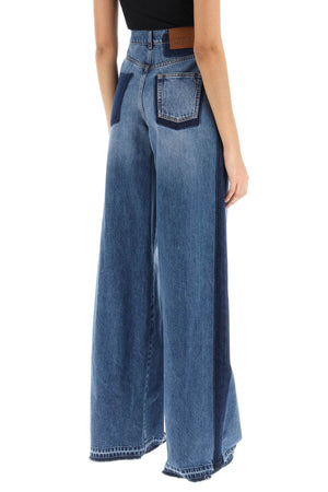 ALEXANDER MCQUEEN Loose Fit Wide Leg Blue Jeans with Contrasting Details