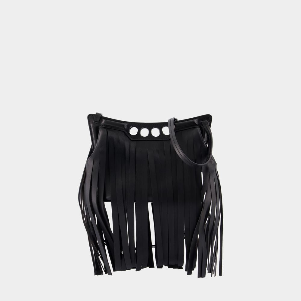 ALEXANDER MCQUEEN Women's Mini Peak Fringed Black Crossbody Bag SS24