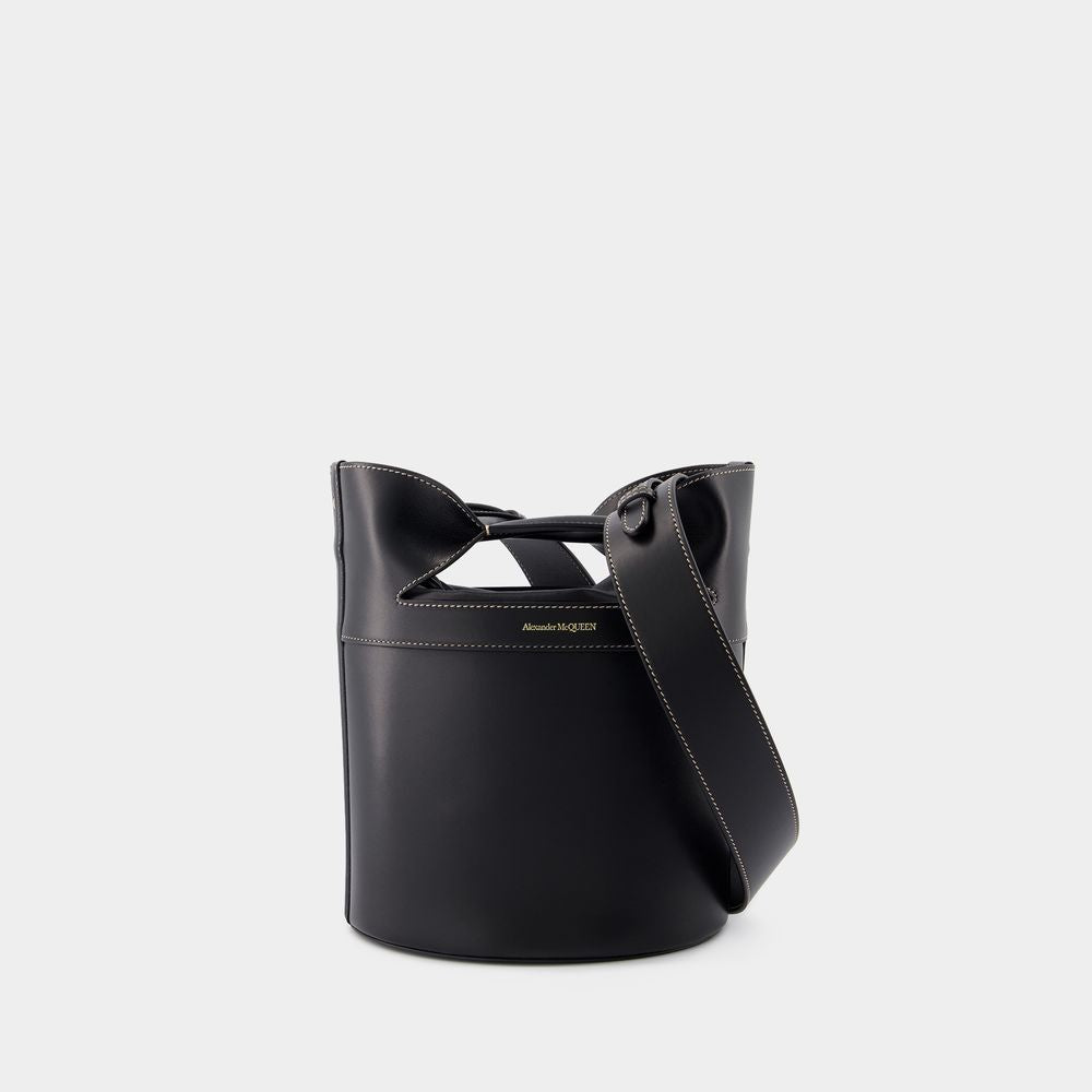 ALEXANDER MCQUEEN Black Leather Bucket Bow Crossbody Bag for Women from SS24 Collection