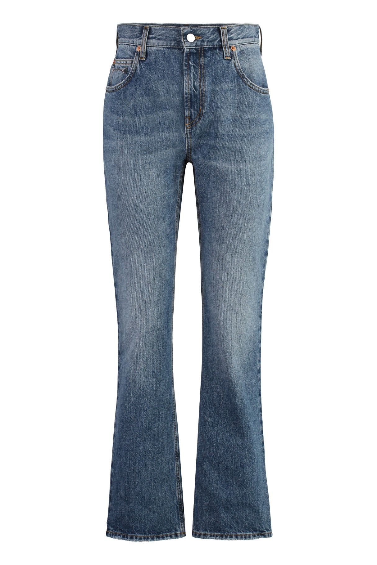 Quần jeans ống slim 5 túi màu xanh cổ điển cho phụ nữ