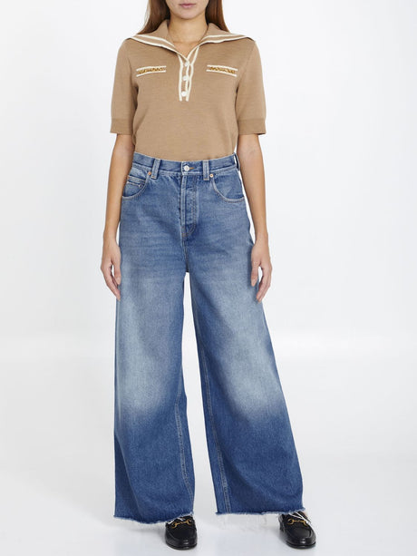 GUCCI Light Blue Wide-Leg Cotton Denim Jeans for Women - Spring/Summer 2024 Collection