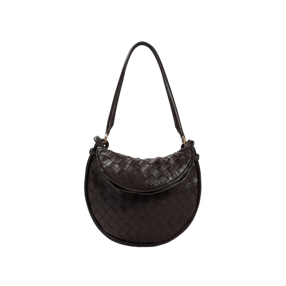 BOTTEGA VENETA Mini Gemelli Brown Leather Shoulder Bag with Gold-Tone Hardware and Intrecciato Weave