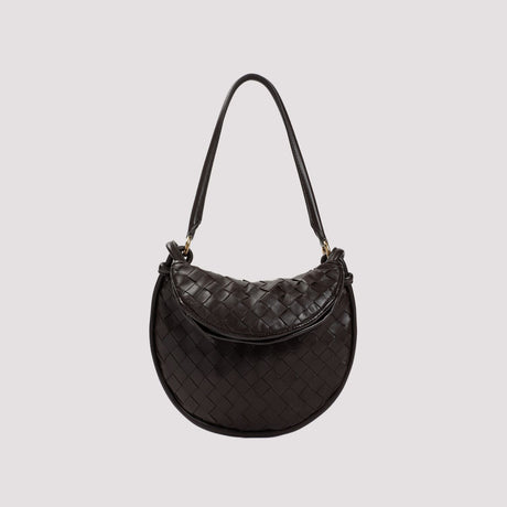 BOTTEGA VENETA Mini Gemelli Brown Leather Shoulder Bag with Gold-Tone Hardware and Intrecciato Weave