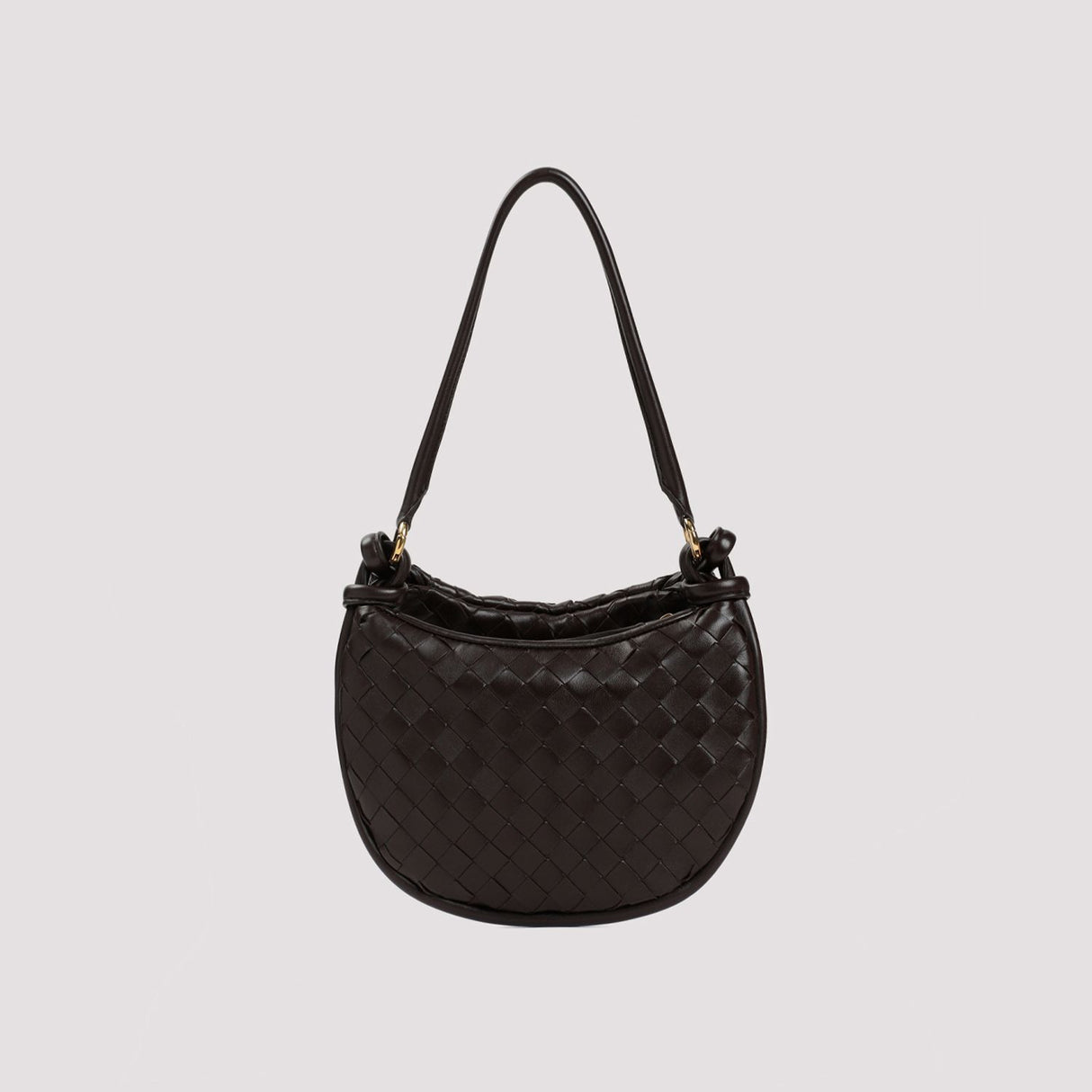 BOTTEGA VENETA Mini Gemelli Brown Leather Shoulder Bag with Gold-Tone Hardware and Intrecciato Weave