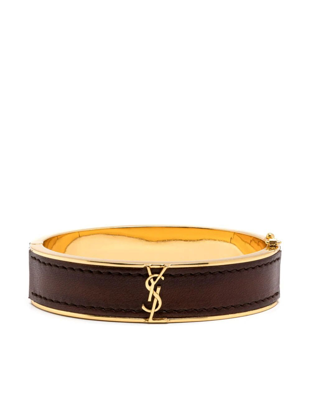 SAINT LAURENT Cassandre Logo Leather Detail Bracelet for Women in Brown - SS24