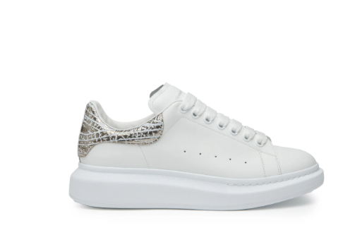 ALEXANDER MCQUEEN Crocodile-Effect White Leather Sneakers for Men