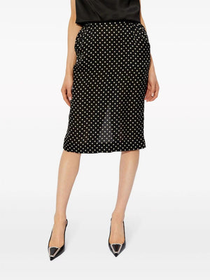 SAINT LAURENT Dotted Silk Charmeuse Pencil Skirt for Women in Black