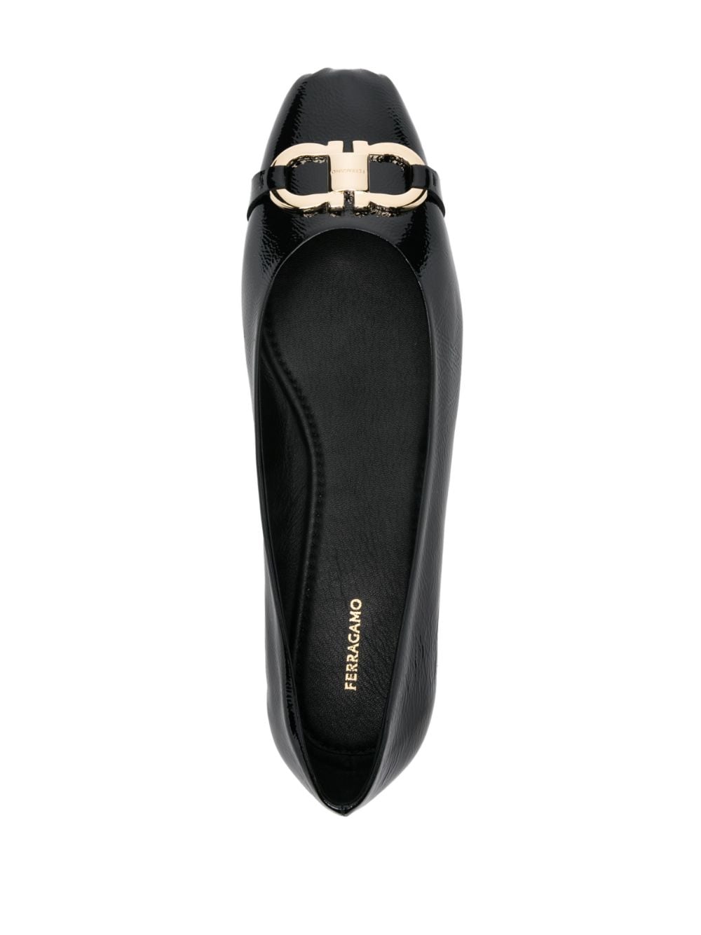 FERRAGAMO Elegant Black Leather Flats with Chic Gancini Hook Buckle