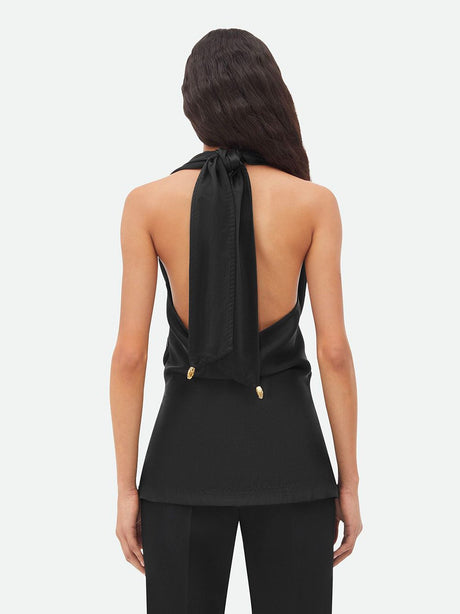 BOTTEGA VENETA Black Draped Top in Fluid Viscose for Women