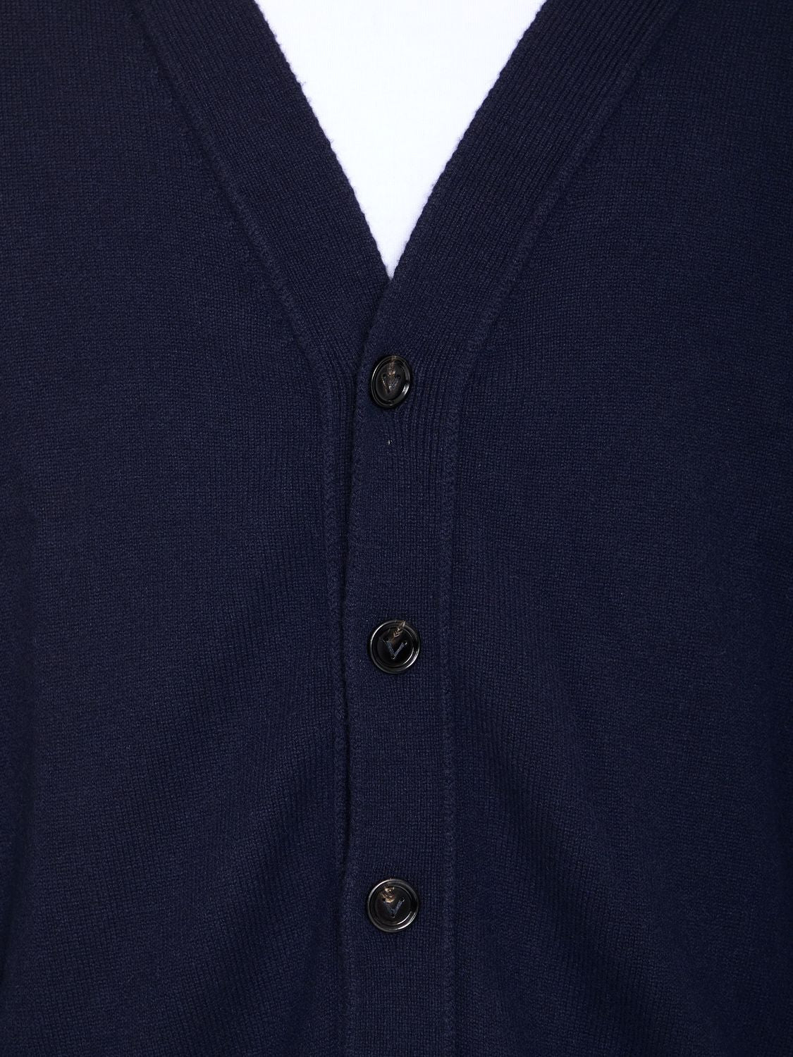 BOTTEGA VENETA Men's Blue Cashmere Cardigan with Leather Patches and Intreccio Motif