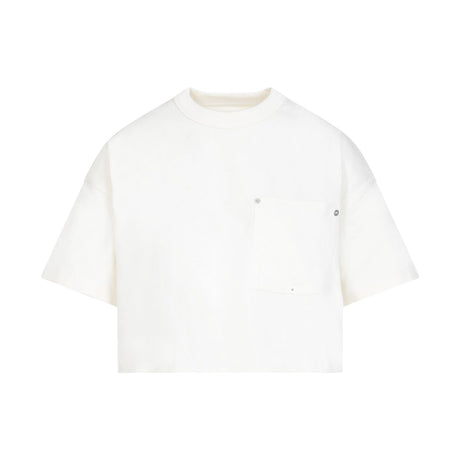 BOTTEGA VENETA SS24 Panna Cotton Crop Top with Front Pocket and Silver Metal Rivets