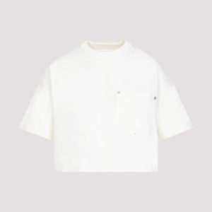 BOTTEGA VENETA SS24 Panna Cotton Crop Top with Front Pocket and Silver Metal Rivets