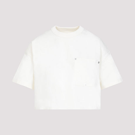 BOTTEGA VENETA SS24 Panna Cotton Crop Top with Front Pocket and Silver Metal Rivets