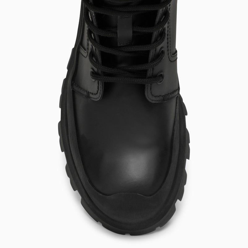 ALEXANDER MCQUEEN Black Leather Lace-Up Boots for Men