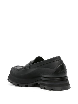 ALEXANDER MCQUEEN Black Leather Logo Loafers for Men