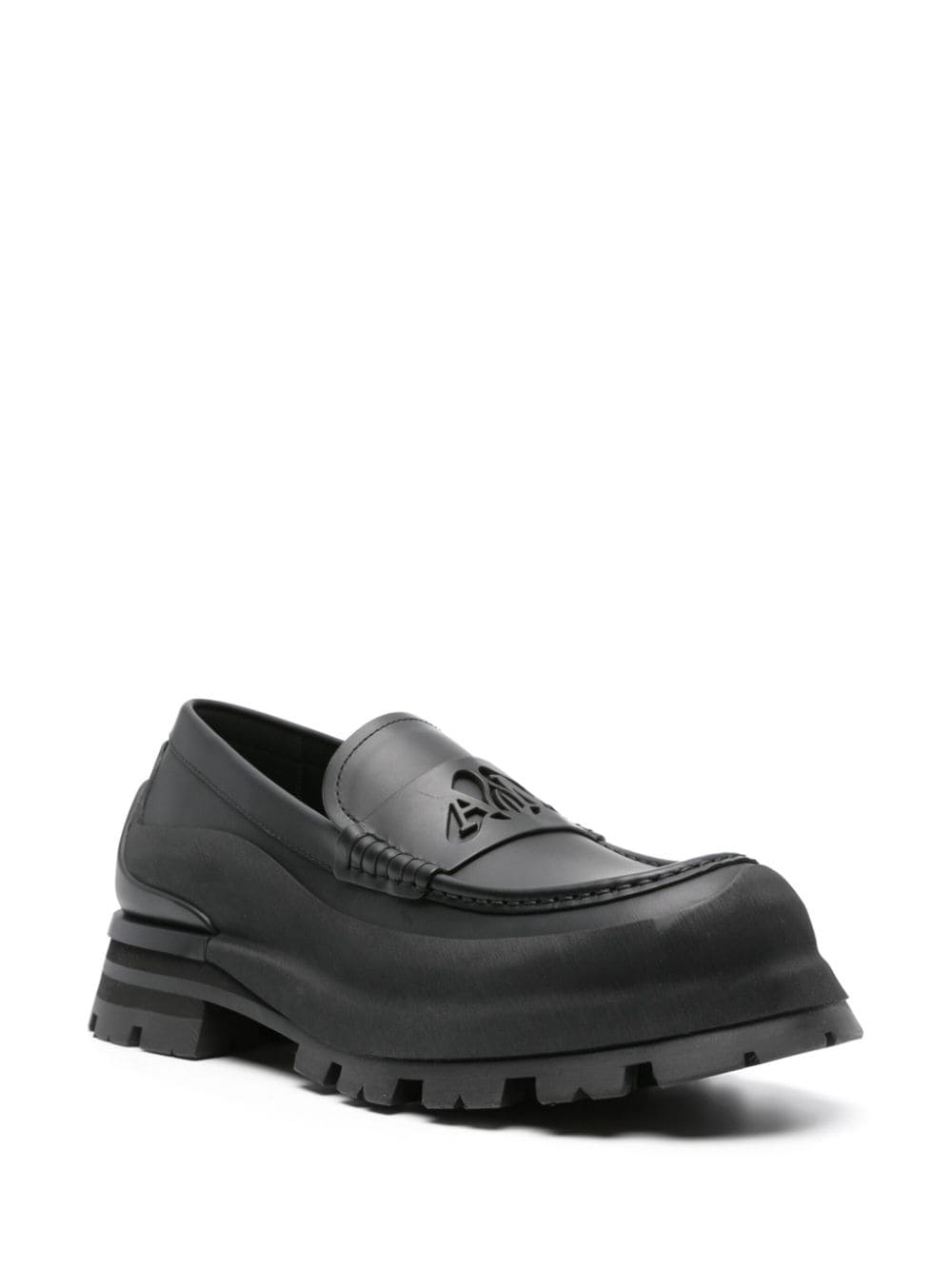 ALEXANDER MCQUEEN Black Leather Logo Loafers for Men