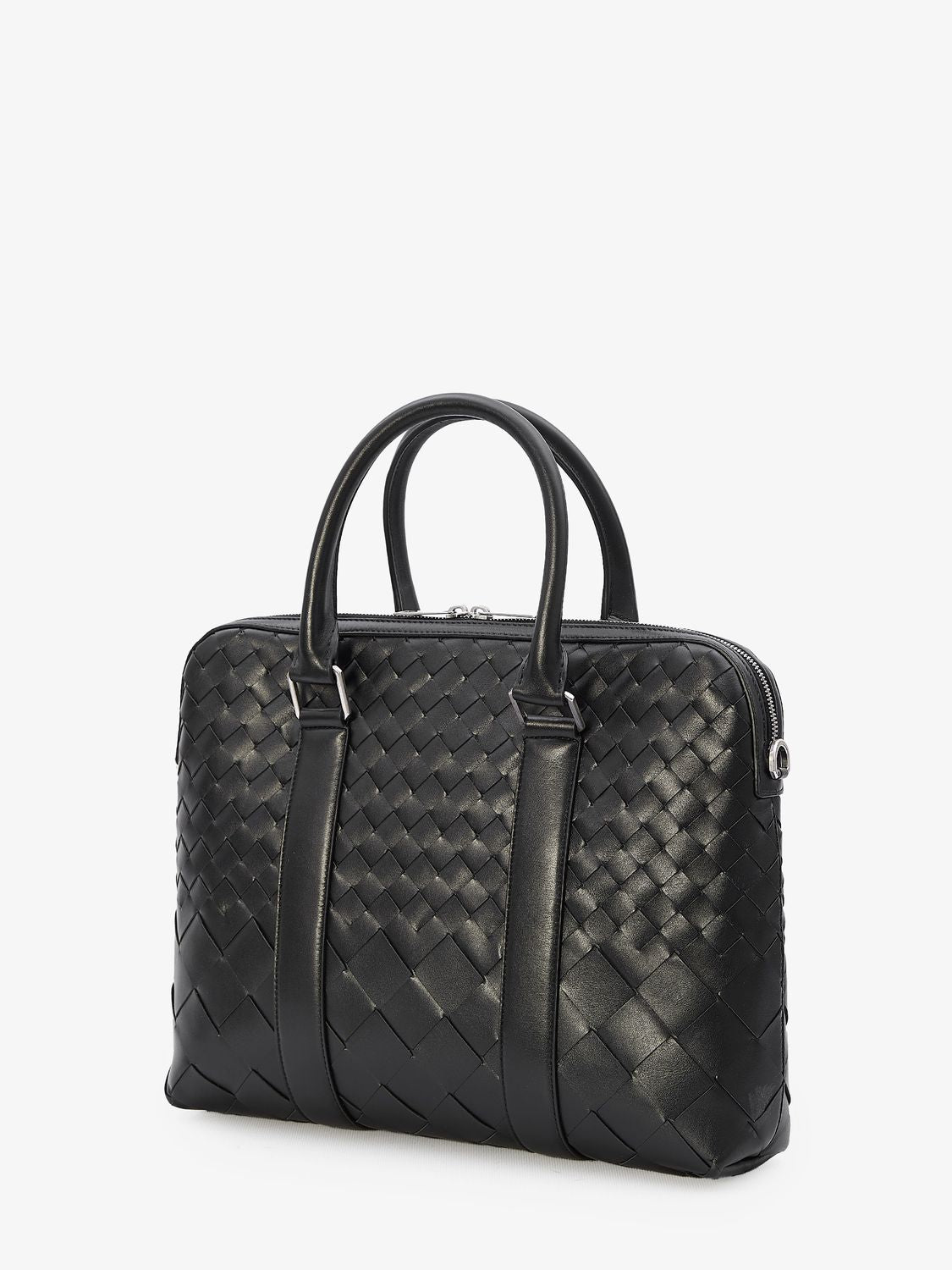 BOTTEGA VENETA Black Intrecciato Leather Slim Briefcase for Men