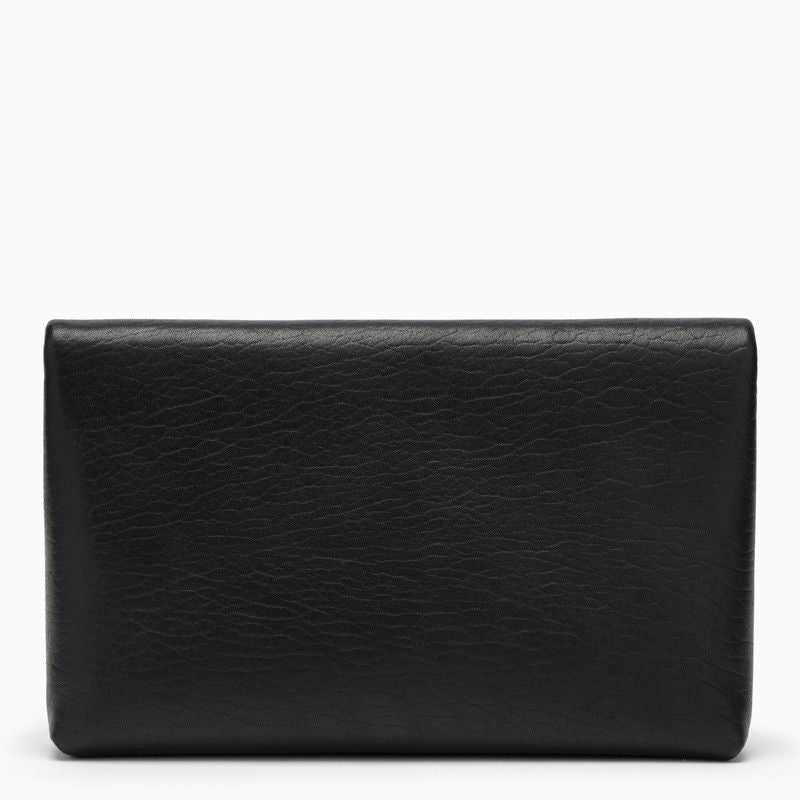 SAINT LAURENT Men's Black Lambksin Clutch Handbag with Front Logo