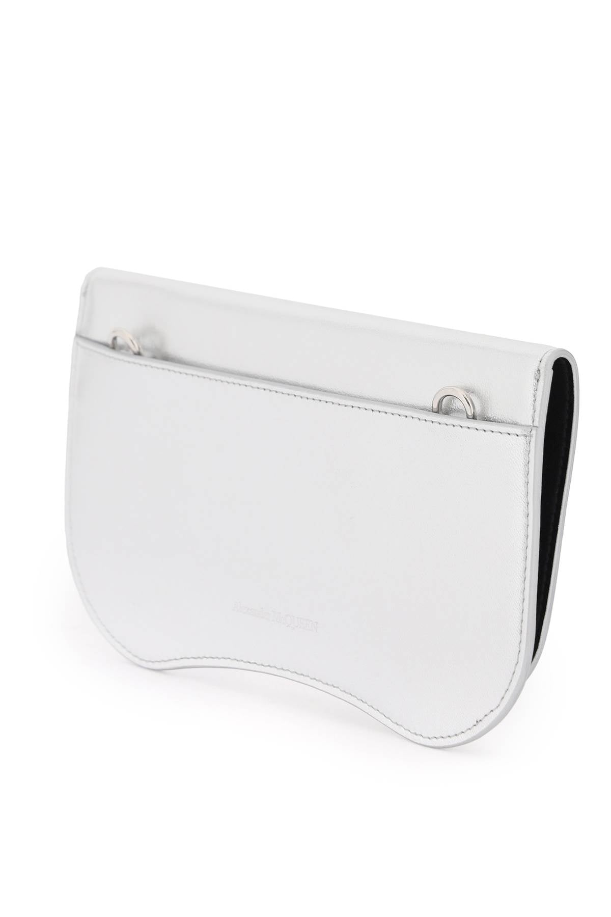 ALEXANDER MCQUEEN Sleek and Stylish Silver Laminated Leather Crossbody Pouch for Women