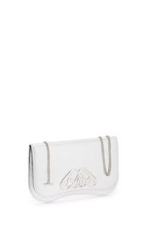 ALEXANDER MCQUEEN Sleek and Stylish Silver Laminated Leather Crossbody Pouch for Women