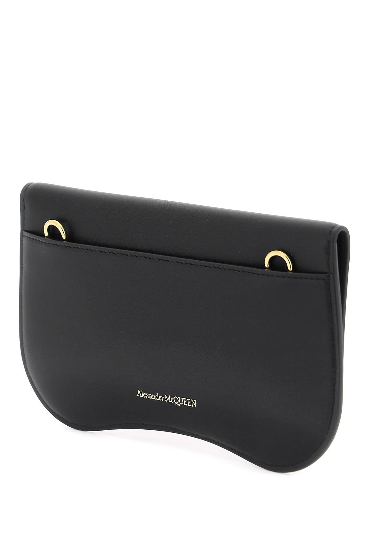 ALEXANDER MCQUEEN Laminated Leather Pouch Handbag with Gold Metal Seal Logo and Magnetic Closure
