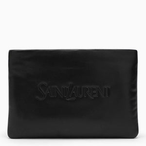 SAINT LAURENT Black Padded Lambskin Clutch Handbag | SS24 Collection