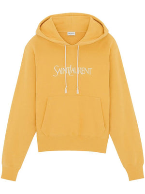 SAINT LAURENT Yellow Cotton Hoodie with Ribbed Edges for Women