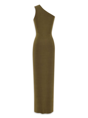 SAINT LAURENT Green One-Shoulder Silk Dress for Women