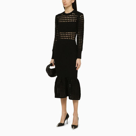 ALEXANDER MCQUEEN Ribbed Knit Midi Dress with Flared Skirt