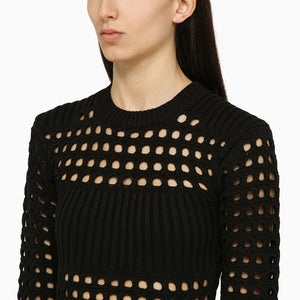 ALEXANDER MCQUEEN Black Ribbed Knit Midi Dress for Women - SS24 Collection