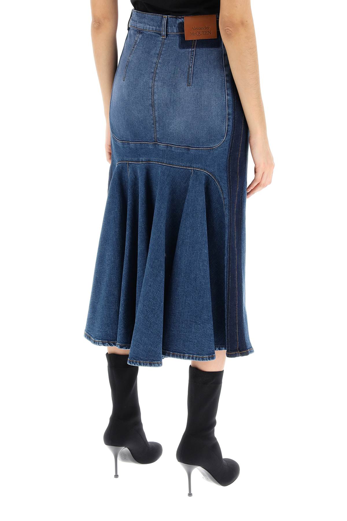 ALEXANDER MCQUEEN Washed Denim Midi Skirt - Blue