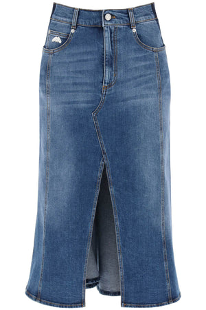 ALEXANDER MCQUEEN Washed Denim Midi Skirt - Blue