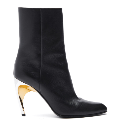 ALEXANDER MCQUEEN Almond Toe Black Leather Ankle Boots with 95mm Heel