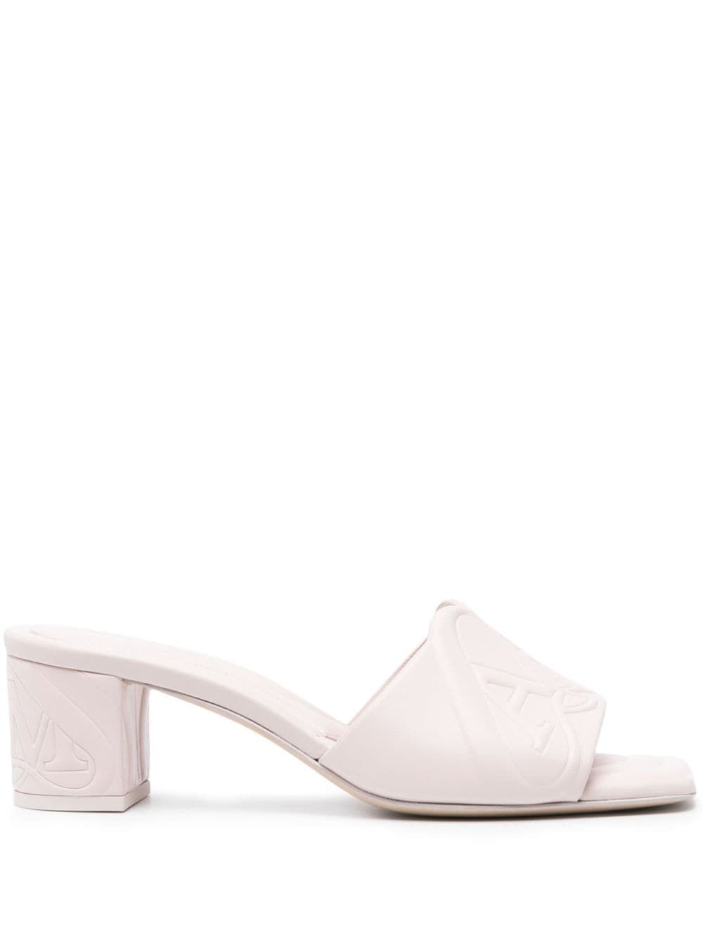 ALEXANDER MCQUEEN Light Pink Leather Square Toe Sandals with Signature Seal Embellishment